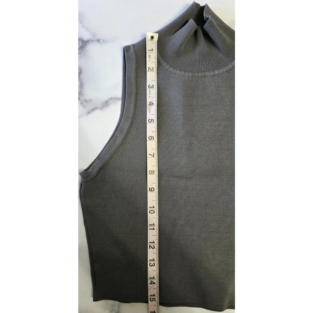 Zara Womens Cropped Tank Top Small Gray Ribbed High Neck Sleeveless Stretch Knit - Picture 6 of 6